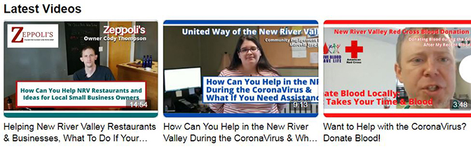 Coronavirus Videos for the New River Valley (Blacksburg, Christiansburg, Radford, Pulaski, Floyd, Giles, Montgomery)